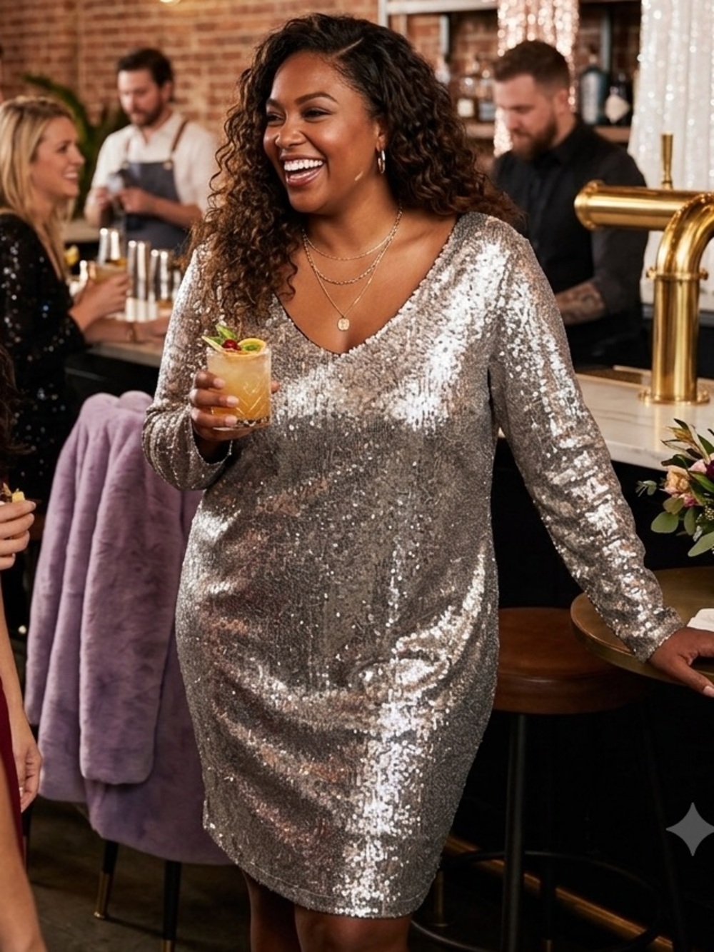 NWT Kardashian Kurves Size 24w Silver Sequin V-Neck Party Dress